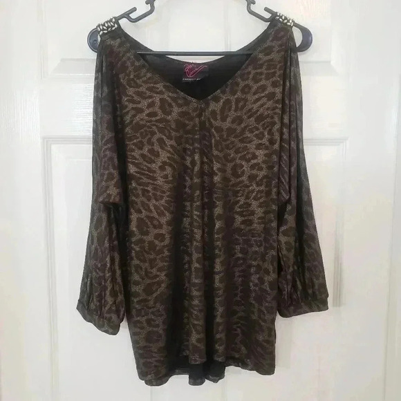 Carson Kressley Animal Print Cold Shoulder Blouse - Picture 1 of 8